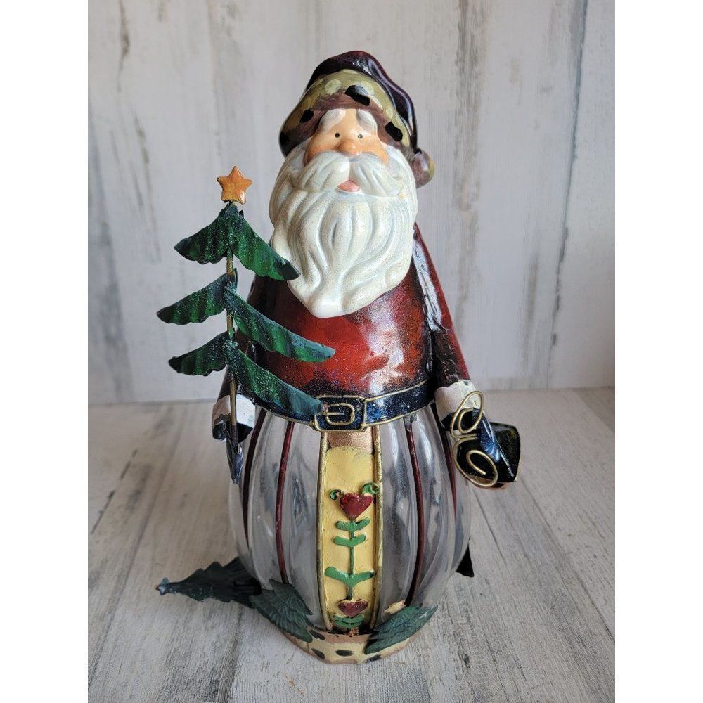 Unique Santa Claus‎ rustic tealight candle holder pine tree xmas decor